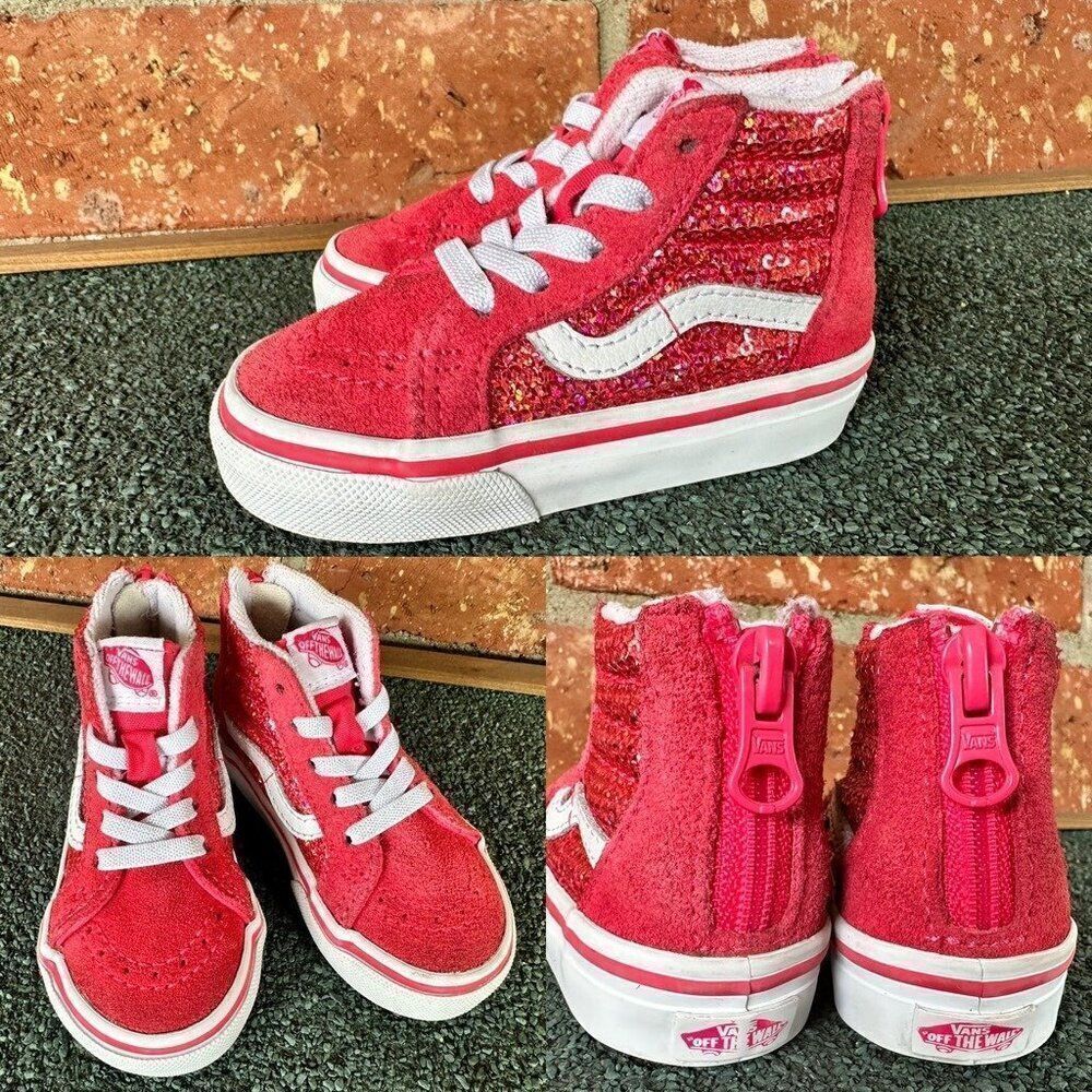 Vans Toddler Infant Baby  High Top SK8-Hi Micro Sequins Zip Shoes Size 4.5